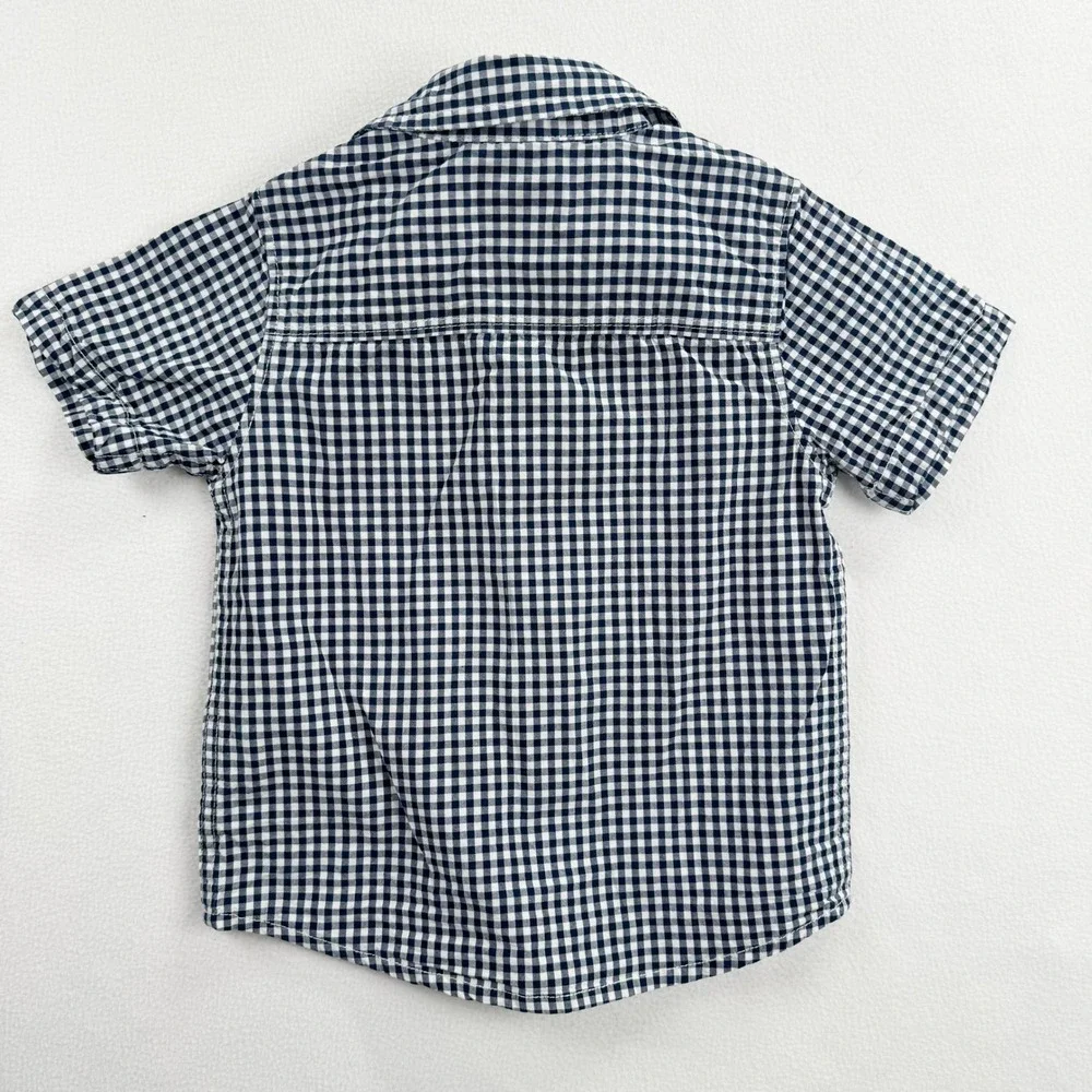OshKosh Bgosh Toddler‎ Boys Navy Blue White Gingham Short Sleeve Button Down 2T